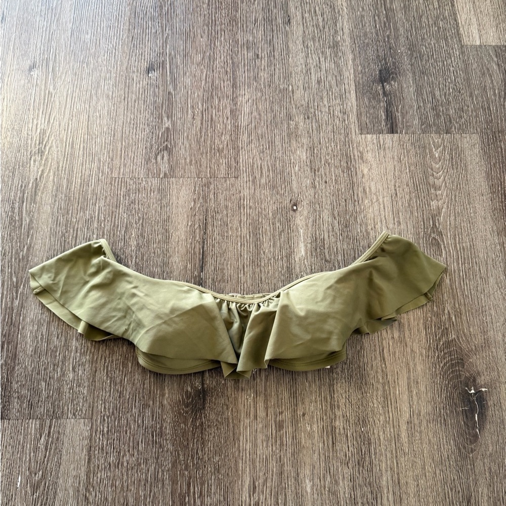 Hollister Olive Green Off-Shoulder Ruffle Bikini Top